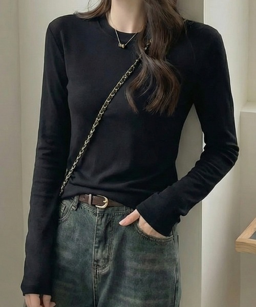 cammie(キャミー)の「シンプルタイトトップス(Tシャツ/カットソー・レディース・ブラック/オフホワイト/グレー・M/L)」の9枚目の写真