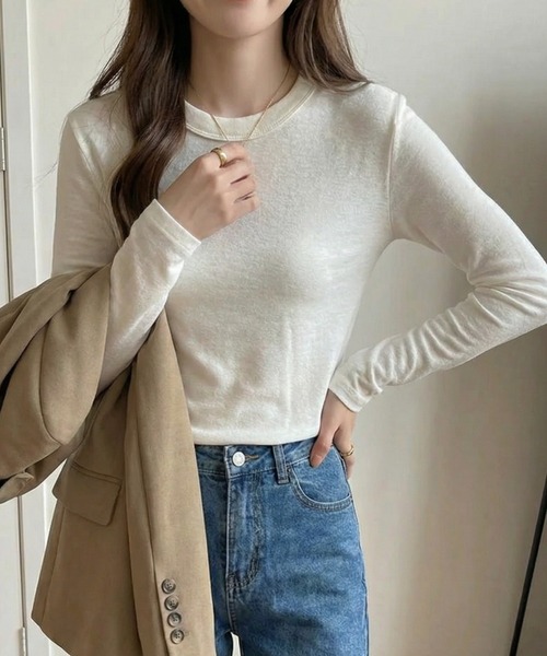 cammie(キャミー)の「シンプルタイトトップス(Tシャツ/カットソー・レディース・ブラック/オフホワイト/グレー・M/L)」の5枚目の写真