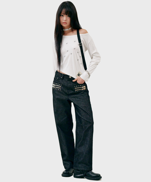 NILLRING(ニルリン)の「P13.00 Zip stud point pants _ Black(デニムパンツ・レディース・ブラック・SMALL/MEDIUM)」の3枚目の写真