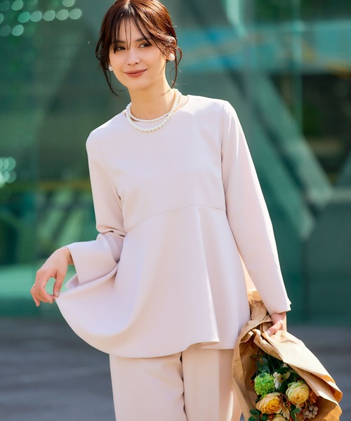 CROSS FUNCTION（クロスファンクション）の「《洗える・シワになりにくい》正解ペプラムブラウス　5サイズ展開【CROSS FUNCTION/クロスファンクション】（シャツ/ブラウス・レディース・ネイビー/ブラック/ライトベージュ・7号/9号/11号/13号/15号）」の2枚目の写真