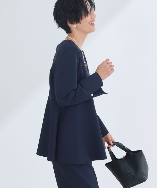 CROSS FUNCTION（クロスファンクション）の「《洗える・シワになりにくい》正解ペプラムブラウス　5サイズ展開【CROSS FUNCTION/クロスファンクション】（シャツ/ブラウス・レディース・ネイビー/ブラック/ライトベージュ・7号/9号/11号/13号/15号）」の16枚目の写真