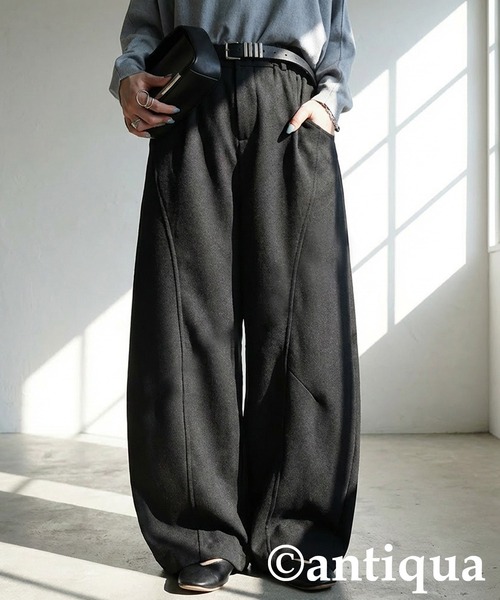 antiqua(アンティカ)の「起毛 ワイドパンツ(その他パンツ・レディース・ダークグレー/ブラック・ONESIZE)」の1枚目の写真