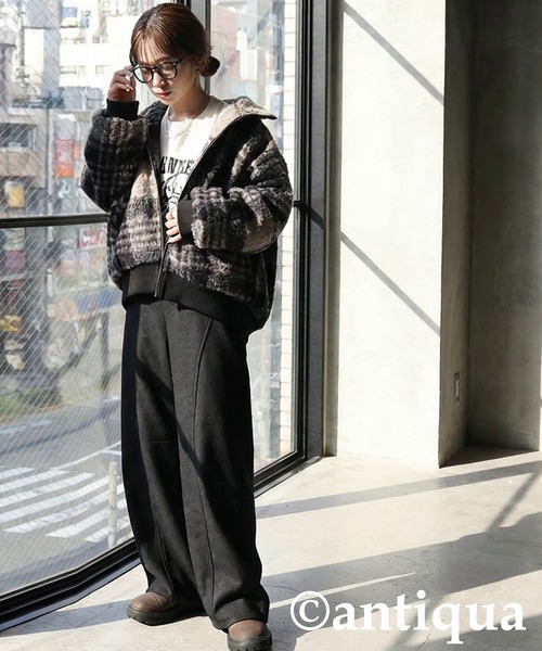 antiqua(アンティカ)の「起毛 ワイドパンツ(その他パンツ・レディース・ダークグレー/ブラック・ONESIZE)」の10枚目の写真