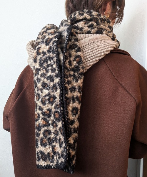 セール】【ユニセックス】レオパード柄ニットマフラー アニマル柄