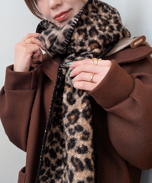 セール】【ユニセックス】レオパード柄ニットマフラー アニマル柄
