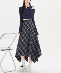 チェック柄アシンメトリーヘムスカート