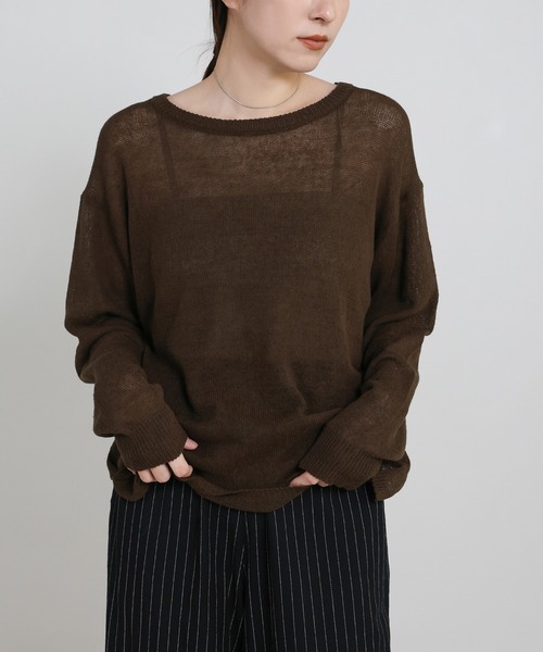 select MOCA（セレクトモカ）の「リネンブレンドシアールーズニット（ニット/セーター・レディース・ベージュ/ライトグレー/ブラウン/グレイッシュベージュ/ブラック・FREE）」の4枚目の写真