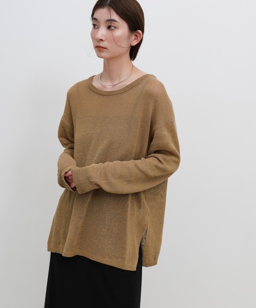 select MOCA（セレクトモカ）の「リネンブレンドシアールーズニット（ニット/セーター・レディース・ベージュ/ライトグレー/ブラウン/グレイッシュベージュ/ブラック・FREE）」の5枚目の写真