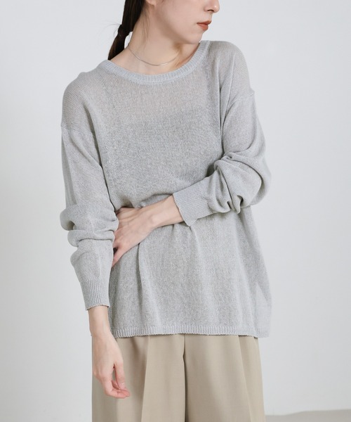 select MOCA（セレクトモカ）の「リネンブレンドシアールーズニット（ニット/セーター・レディース・ベージュ/ライトグレー/ブラウン/グレイッシュベージュ/ブラック・FREE）」の3枚目の写真