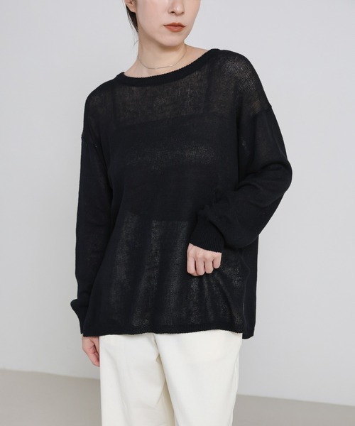 select MOCA（セレクトモカ）の「リネンブレンドシアールーズニット（ニット/セーター・レディース・ベージュ/ライトグレー/ブラウン/グレイッシュベージュ/ブラック・FREE）」の2枚目の写真