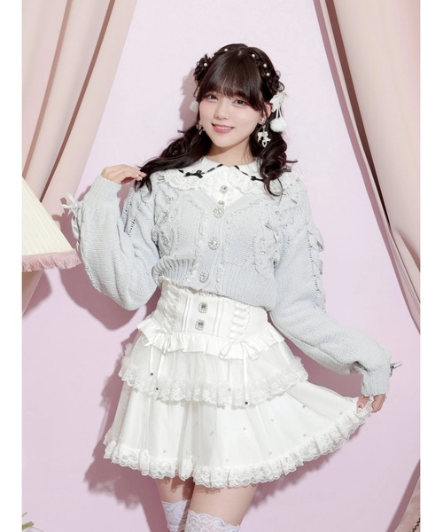 ビジューリボンレースアップマシュマロカーデ（カーディガン/ボレロ