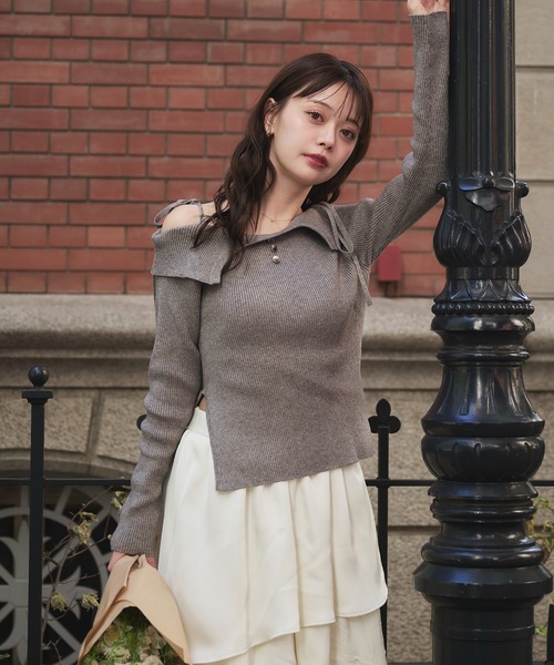 fupel（フぺル）の「off-shoulder ribbon knit × tiered skirt set / オフショルダーリボンニット×ティアードスカートセット（セットアップ・レディース・ライトグレー/ピンク/グレイッシュベージュ・FREE）」の22枚目の写真