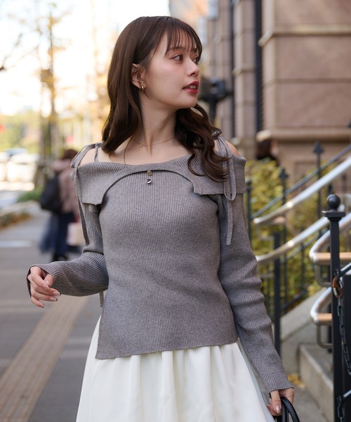 fupel（フぺル）の「off-shoulder ribbon knit × tiered skirt set / オフショルダーリボンニット×ティアードスカートセット（セットアップ・レディース・ライトグレー/ピンク/グレイッシュベージュ・FREE）」の21枚目の写真