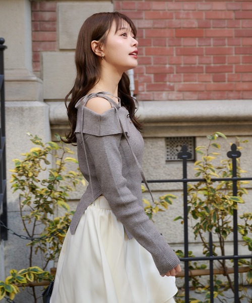 fupel（フぺル）の「off-shoulder ribbon knit × tiered skirt set / オフショルダーリボンニット×ティアードスカートセット（セットアップ・レディース・ライトグレー/ピンク/グレイッシュベージュ・FREE）」の19枚目の写真