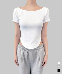 UPING（ユピング）の「[スーパソフテンセル] nドレッシースリムオフショルダーボートネック半袖Tシャツ（Tシャツ/カットソー）」