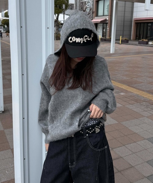 sedacle（セダクル）の「スタッズシャギーニットパーカー（ニット/セーター・メンズ・ブラック/ブラウン/グレー・MEDIUM/LARGE/SMALL）」の3枚目の写真