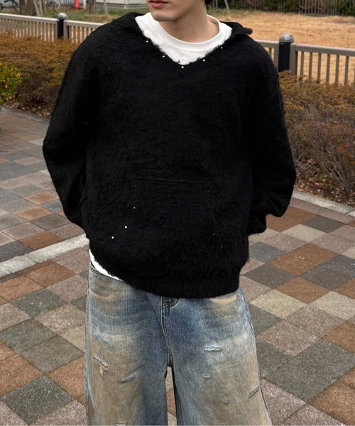sedacle（セダクル）の「スタッズシャギーニットパーカー（ニット/セーター・メンズ・ブラック/ブラウン/グレー・MEDIUM/LARGE/SMALL）」の15枚目の写真