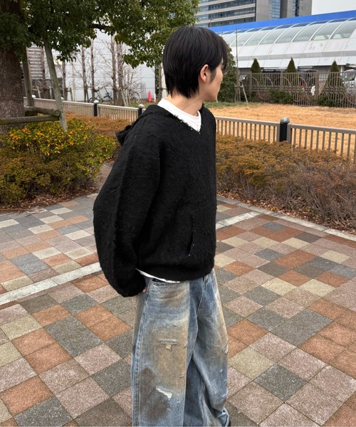 sedacle（セダクル）の「スタッズシャギーニットパーカー（ニット/セーター・メンズ・ブラック/ブラウン/グレー・MEDIUM/LARGE/SMALL）」の20枚目の写真