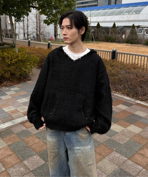 sedacle（セダクル）の「スタッズシャギーニットパーカー（ニット/セーター・メンズ・ブラック/ブラウン/グレー・MEDIUM/LARGE/SMALL）」の16枚目の写真