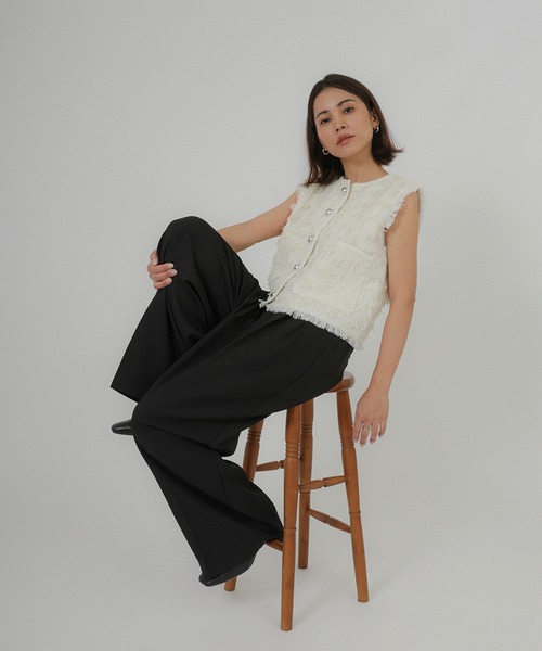 Floran（フローラン）の「ツイードベスト（ベスト・レディース・アイボリー/ブラック・FREE）」の5枚目の写真