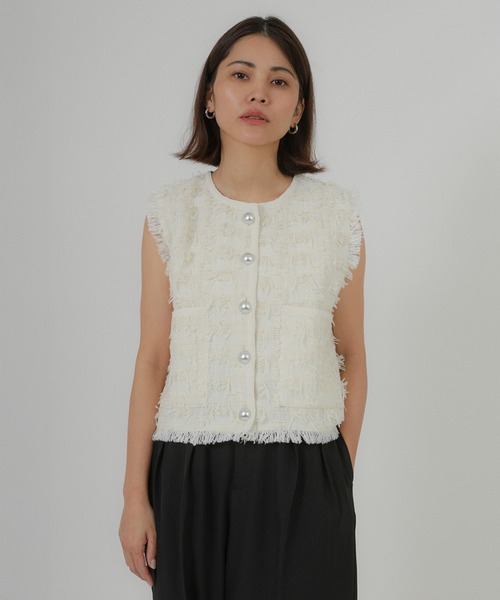 Floran（フローラン）の「ツイードベスト（ベスト・レディース・アイボリー/ブラック・FREE）」の3枚目の写真