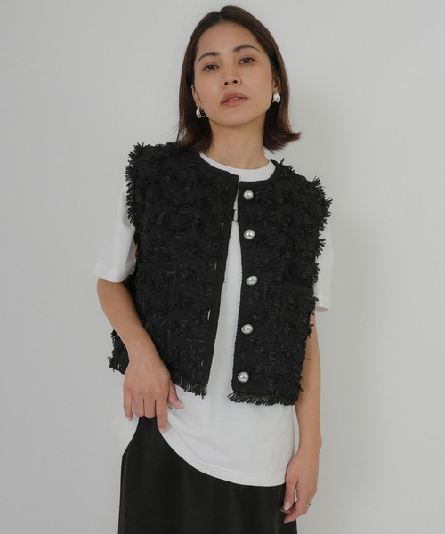 Floran（フローラン）の「ツイードベスト（ベスト・レディース・アイボリー/ブラック・FREE）」の6枚目の写真