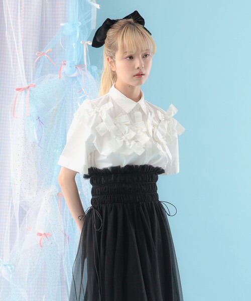 CAROLINA GLASER（カロリナ グレイサー）の「リボン いっぱい コットン ショートスリーブ ブラウス（シャツ/ブラウス・レディース・ホワイト・ONE SIZE）」の3枚目の写真