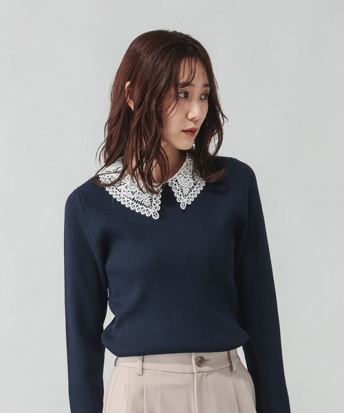 GLOBAL WORK(グローバルワーク)の「リッチライトレース2WAYプルオーバー/632665(ニット/セーター・レディース・ブラック/ネイビー・LARGE/MEDIUM)」の1枚目の写真