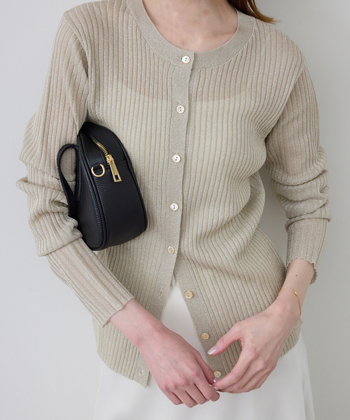 SLOBE IENA(スローブイエナ)の「ラメリブカーディガン(カーディガン/ボレロ・レディース・ブラウン/ベージュ・FREE)」の2枚目の写真