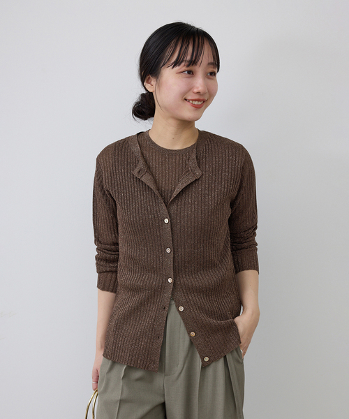 SLOBE IENA(スローブイエナ)の「ラメリブカーディガン(カーディガン/ボレロ・レディース・ブラウン/ベージュ・FREE)」の1枚目の写真