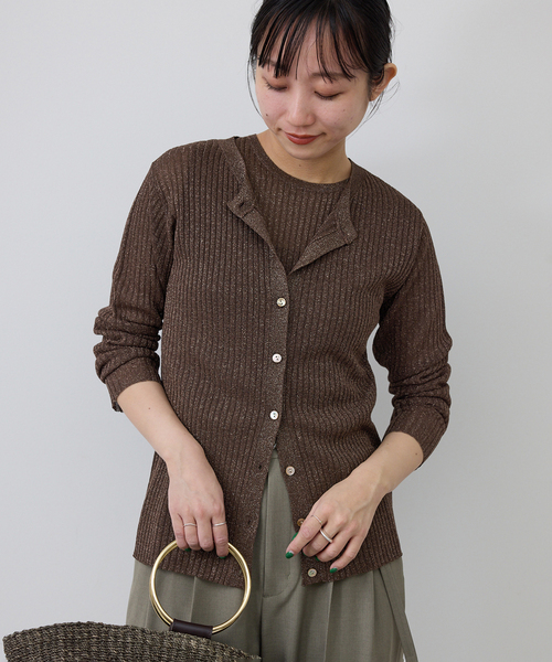 SLOBE IENA(スローブイエナ)の「ラメリブカーディガン(カーディガン/ボレロ・レディース・ブラウン/ベージュ・FREE)」の9枚目の写真