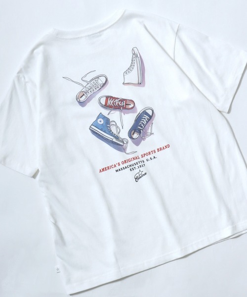 CONVERSE(コンバース)の「CONVERSE White(コンバース ホワイト)シューズグラフィックプリントTシャツ/スニーカーデザイン ビッグシルエット ユニセックス(Tシャツ/カットソー・レディース・グレー系その他/アッシュグレー/ブラック系その他/スミクロ/ホワイト/ホワイト系その他・M/L)」の2枚目の写真