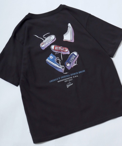 CONVERSE(コンバース)の「CONVERSE White(コンバース ホワイト)シューズグラフィックプリントTシャツ/スニーカーデザイン ビッグシルエット ユニセックス(Tシャツ/カットソー・レディース・グレー系その他/アッシュグレー/ブラック系その他/スミクロ/ホワイト/ホワイト系その他・M/L)」の3枚目の写真