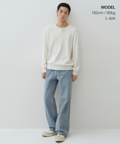 MUSINSA STANDARD（ムシンサスタンダード）の「ウォッシャブルスーピマコットンヘンリーネックニット[アイボリー]（ニット/セーター・メンズ・その他・SMALL/MEDIUM/LARGE/X-LARGE/2XL）」の2枚目の写真