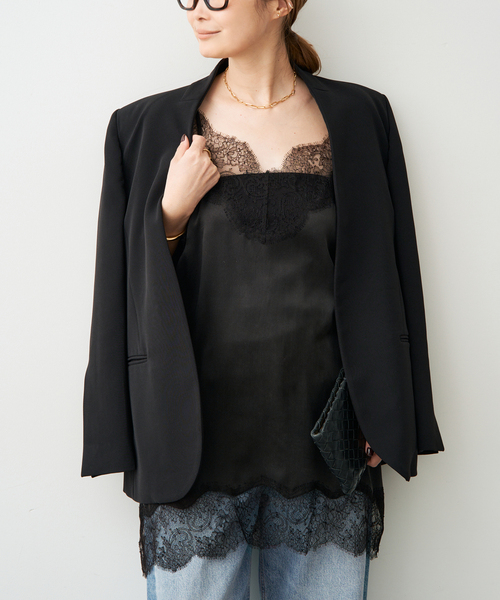 Deuxieme Classe（ドゥーズィエムクラス）の「【Raspail/ラスパイユ】Lace Swithed Camisole（シャツ/ブラウス・レディース・ブラック・FREE）」の2枚目の写真