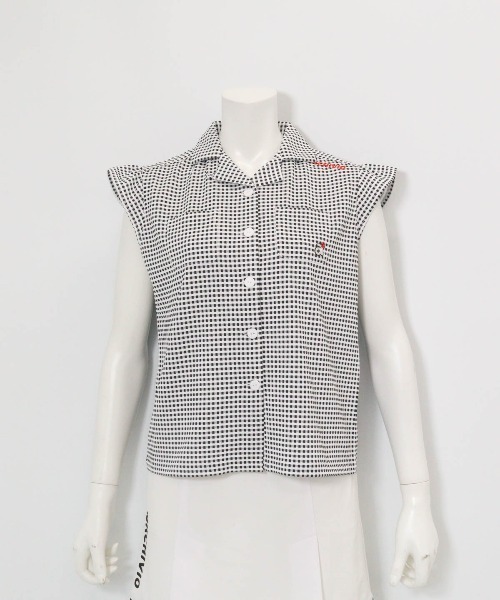 archivio(アルチビオ)の「<LADIES>ギンガムチェック開襟プルオーバー(Tシャツ/カットソー・レディース・イエロー/オレンジ/ブラック・L/M/S)」の2枚目の写真