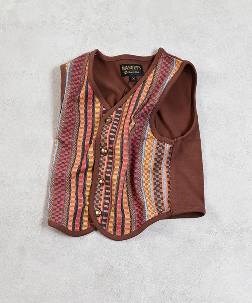 MARKEY'S（マーキーズ）の「ジャガードプリントベスト（ベスト・キッズ・ブラウン/ネイビー・L/M/S）」の2枚目の写真