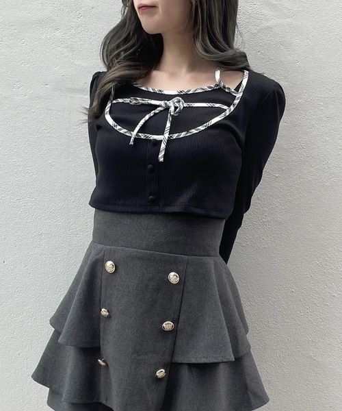 abc une face(アーベーセーアンフェイス)の「ボレロレイヤードトップス(Tシャツ/カットソー・レディース・ホワイト/ブラック/ピンク・FREE)」の4枚目の写真
