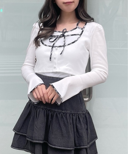 abc une face(アーベーセーアンフェイス)の「ボレロレイヤードトップス(Tシャツ/カットソー・レディース・ホワイト/ブラック/ピンク・FREE)」の11枚目の写真