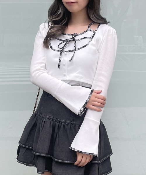 abc une face(アーベーセーアンフェイス)の「ボレロレイヤードトップス(Tシャツ/カットソー・レディース・ホワイト/ブラック/ピンク・FREE)」の12枚目の写真