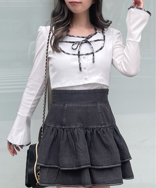 abc une face(アーベーセーアンフェイス)の「ボレロレイヤードトップス(Tシャツ/カットソー・レディース・ホワイト/ブラック/ピンク・FREE)」の13枚目の写真