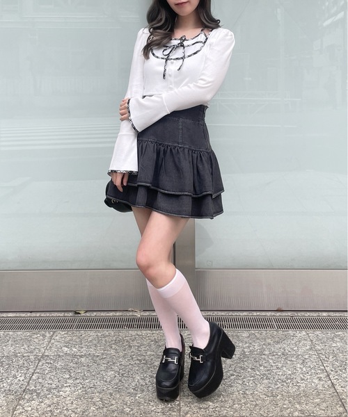 abc une face(アーベーセーアンフェイス)の「ボレロレイヤードトップス(Tシャツ/カットソー・レディース・ホワイト/ブラック/ピンク・FREE)」の14枚目の写真