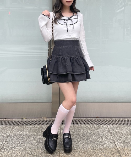 abc une face(アーベーセーアンフェイス)の「ボレロレイヤードトップス(Tシャツ/カットソー・レディース・ホワイト/ブラック/ピンク・FREE)」の9枚目の写真