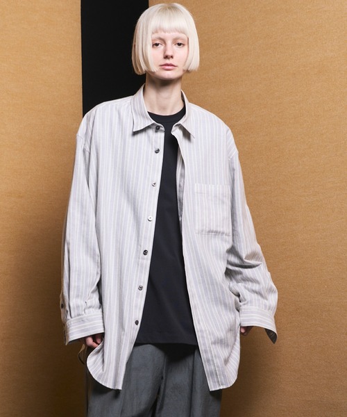 MAISON SPECIAL(メゾンスペシャル)の「《UNISEX》【Italian Dead Stock Fabric】Prime-Over Maxi Regular Collar Shirts Coat/【イタリアンデッドストックファブリック】プライムオーバーマキシレギュラーカラーシャツコート【MAISON SPECIAL/メゾンスペシャル】(シャツ/ブラウス・メンズ・ブラウン/その他1/オレンジ/ライトグレー/その他2/チャコールグレー/グレー/ブラック/ライトグリーン・2/1/0)」の6枚目の写真
