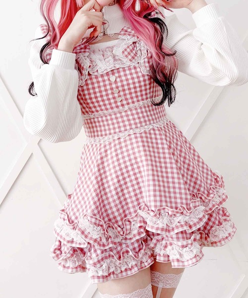 MA*RS(アメーバーマーズ)の「ダブルりぼんギンガムキャミワンピース(ワンピース・レディース・ブラック/グレー/ピンク・FREE)」の3枚目の写真