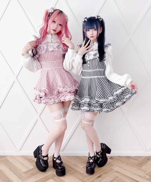 MA*RS(アメーバーマーズ)の「ダブルりぼんギンガムキャミワンピース(ワンピース・レディース・ブラック/グレー/ピンク・FREE)」の4枚目の写真