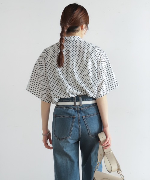 NOMBRE IMPAIR(ノンブルアンペール)の「リーフドットコンビ スタンドネックブラウス(シャツ/ブラウス・レディース・ブラック/ホワイト・FREE)」の3枚目の写真