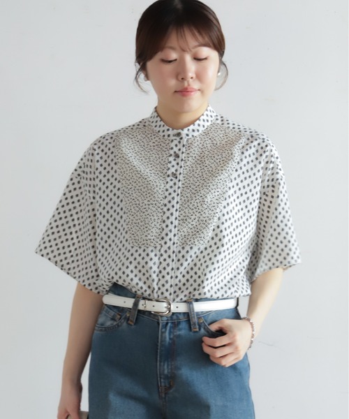 NOMBRE IMPAIR(ノンブルアンペール)の「リーフドットコンビ スタンドネックブラウス(シャツ/ブラウス・レディース・ブラック/ホワイト・FREE)」の5枚目の写真