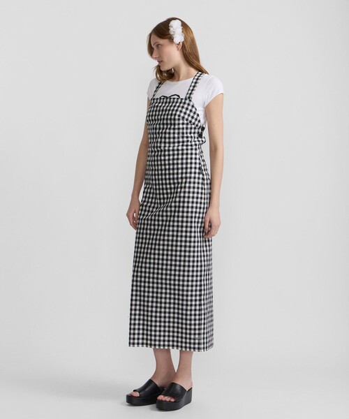 agnes b.（アニエスベー）の「ギンガムチェック コットン ロング エプロン ワンピース "Luberon"（ワンピース・レディース・ブラック・1/2/3）」の3枚目の写真