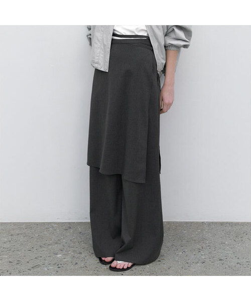PIN STRIPE WRAP SKIRT PANTS (PT-5743)